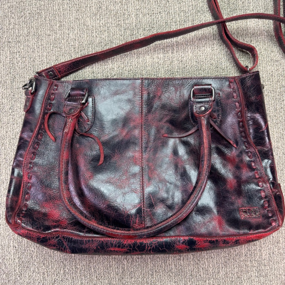 Bed Stu Distressed Black Red Leather Shoulder Crossbody Bag Handbag EUC - Picture 2 of 15